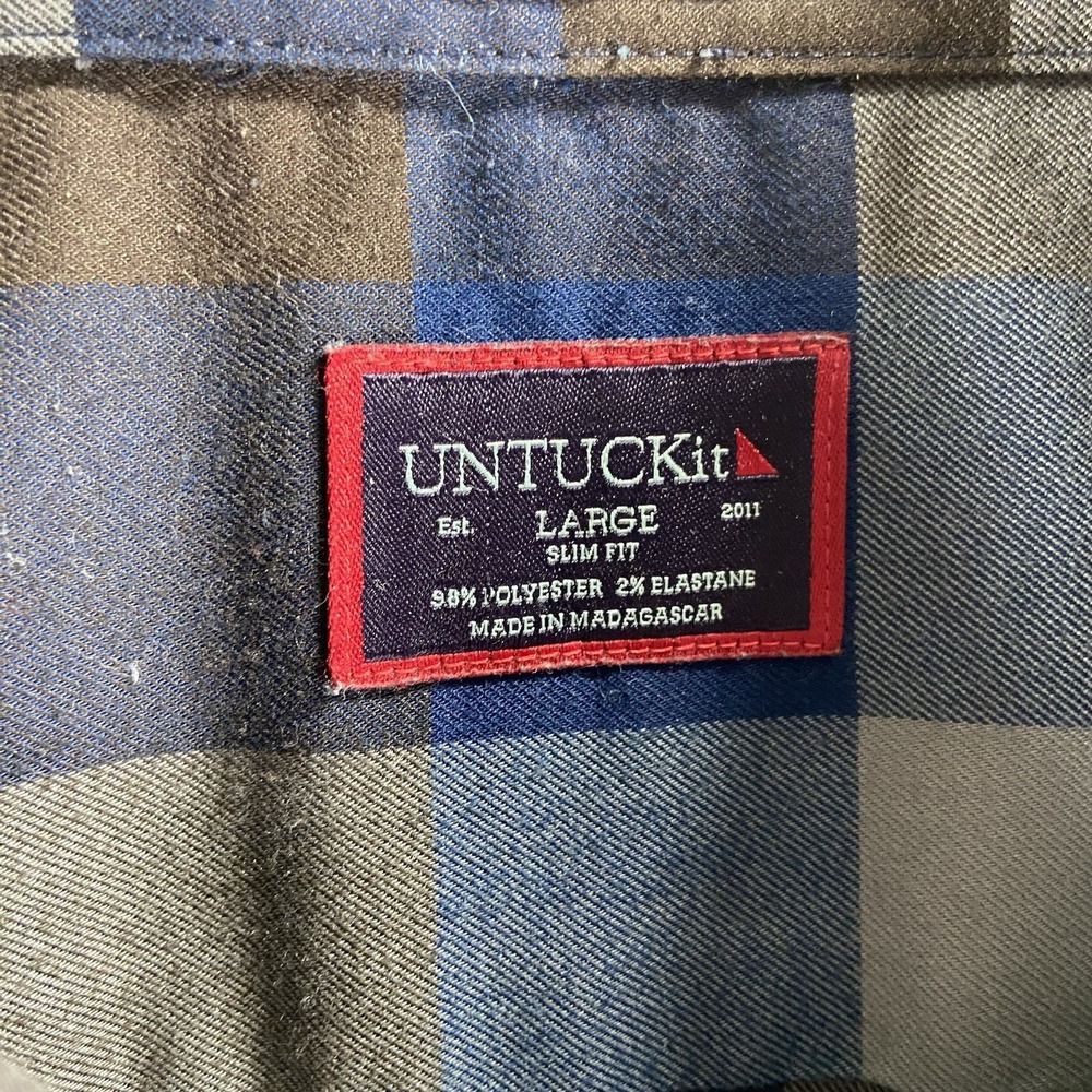 UNTUCKit Shirt men's Large Button Up Flannel Lightweight Slim Fit Blue Plaid - Picture 5 of 13